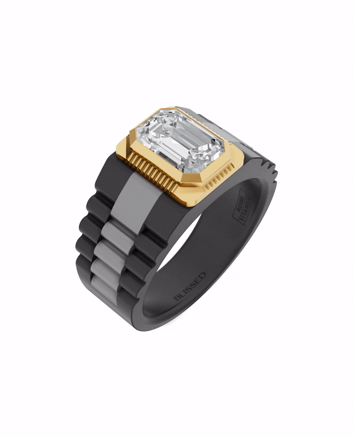 Men's Ring in Black Titanium and 14K Gold