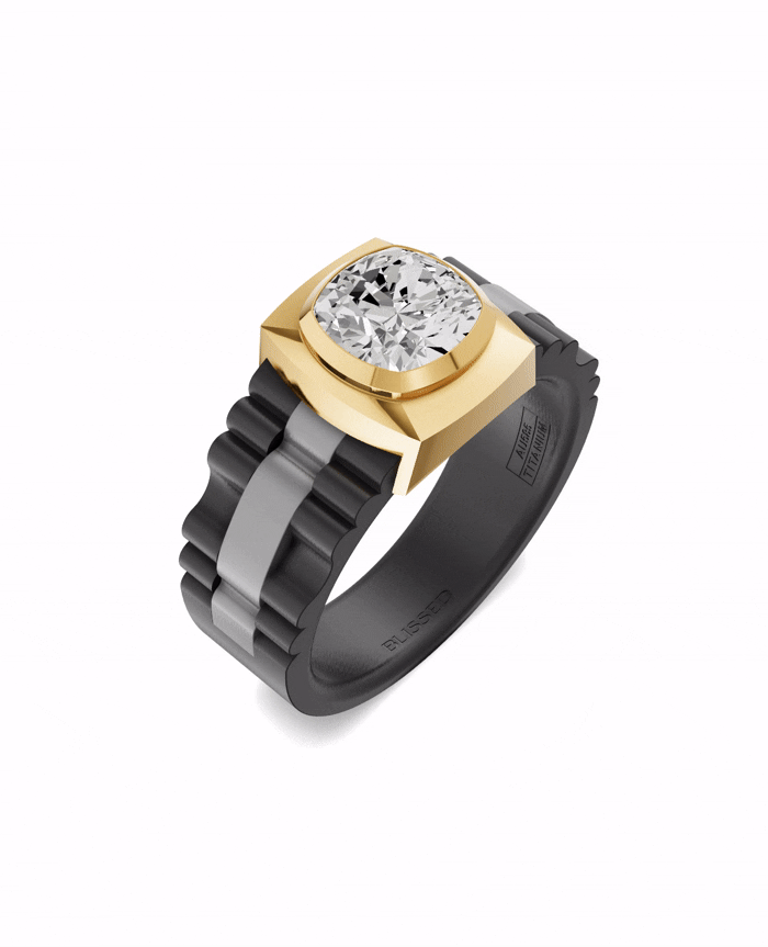 Men's Ring in Black Titanium and 14K Gold