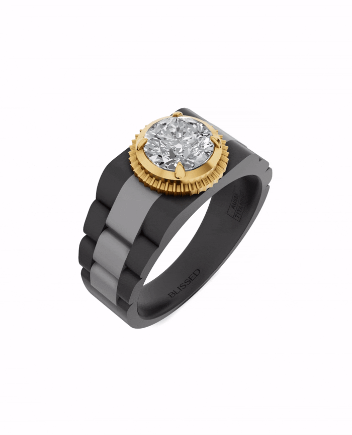 Men's Ring in Black Titanium and 14K Gold